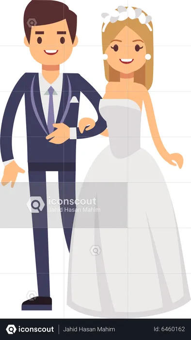 Just married couple standing together  Illustration