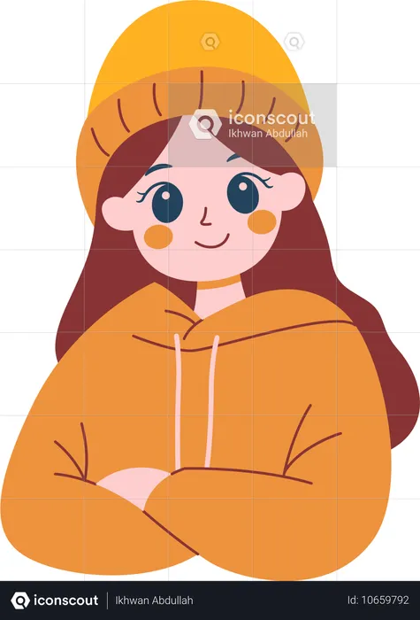 Hoodies Mädchen trägt Hut und warme Kleidung  Illustration