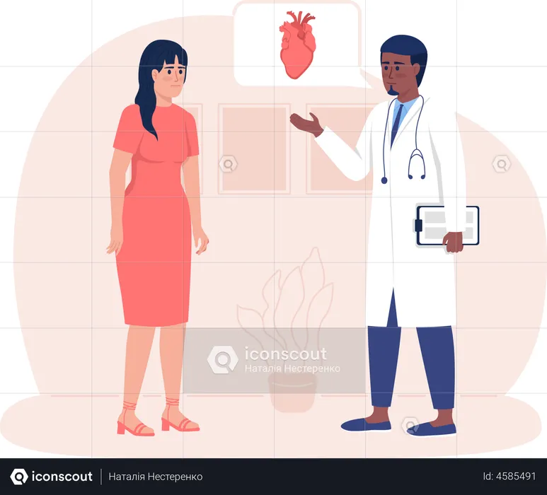 Kardiologe berät Frau in Klinik  Illustration