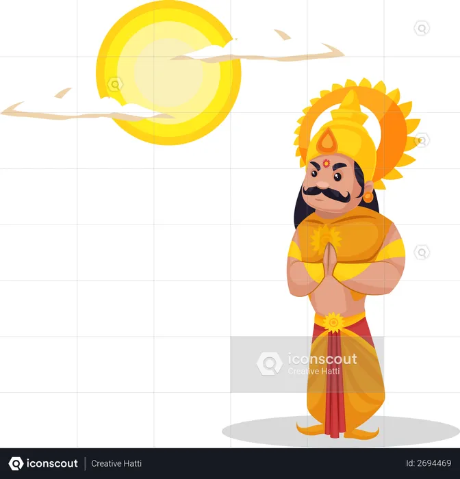 Karna doing worship of Lord sun  Illustration