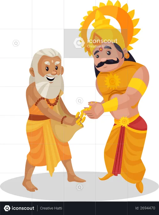 Karna donating gold to monk  Illustration