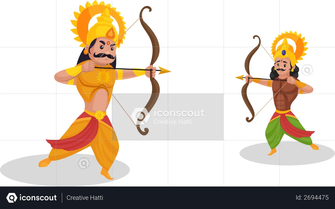 Karna peleando con otro guerrero.  Ilustración