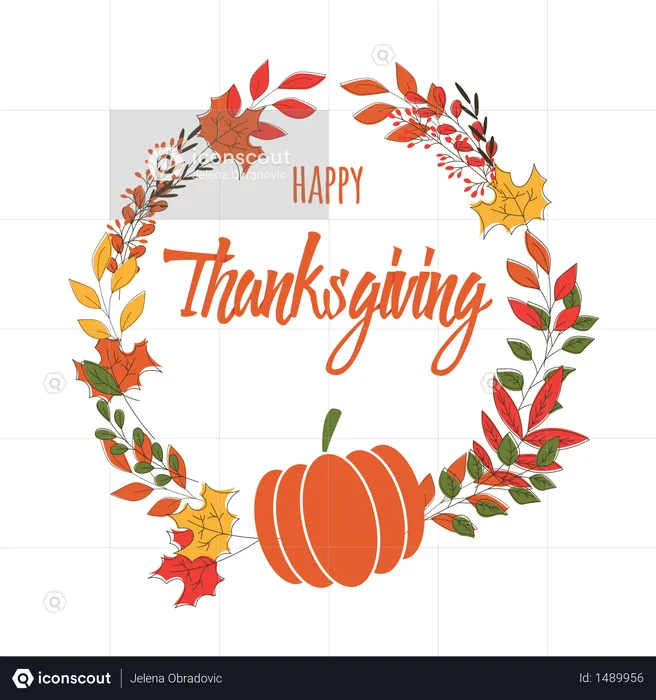 Happy Thanksgiving Day-Karte mit floralen Dekorationselementen, farbenfrohes Design  Illustration