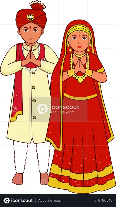 Kashmiri Wedding Couple  Illustration