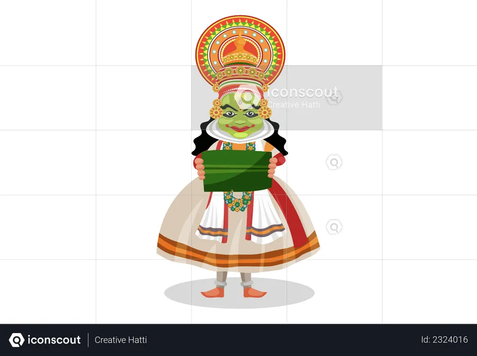 Kathakali dancer holding banana leaf  Illustration