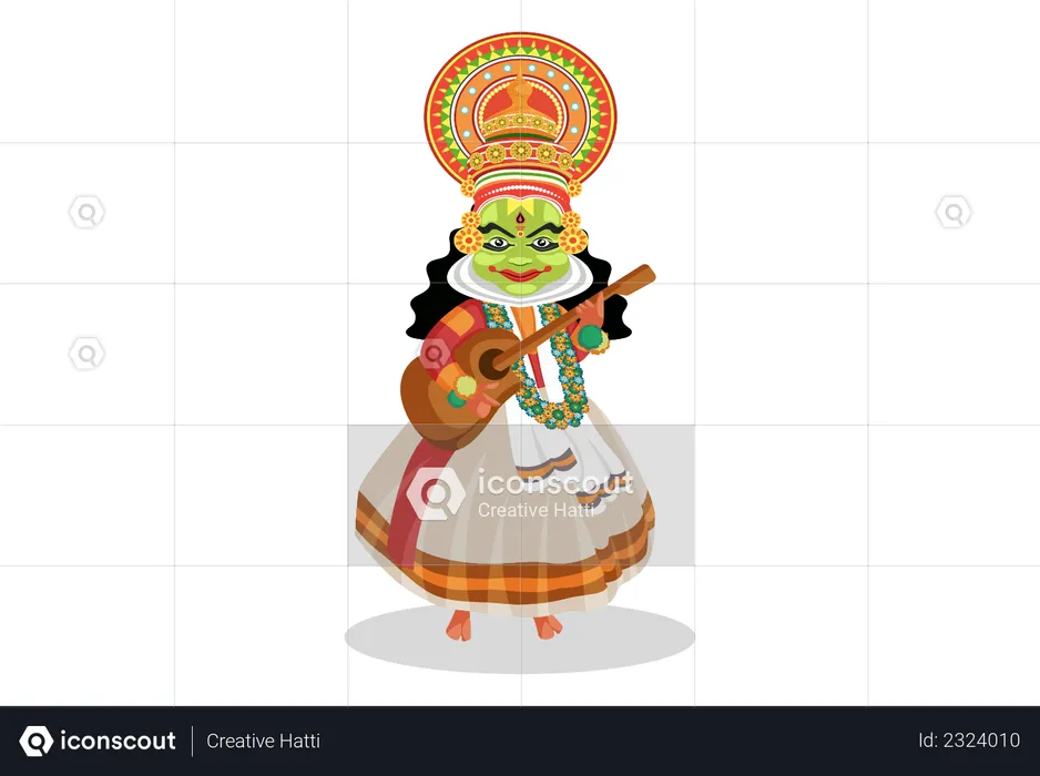Kathakali dancer holding guitar in his hand  Illustration