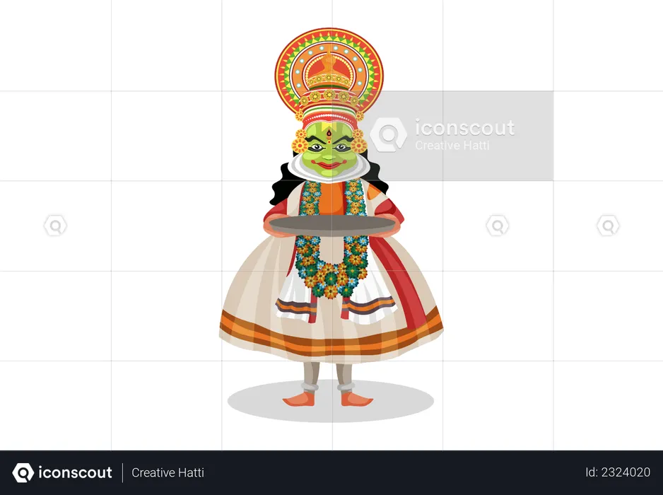 Kathakali dancer holding plate  Illustration
