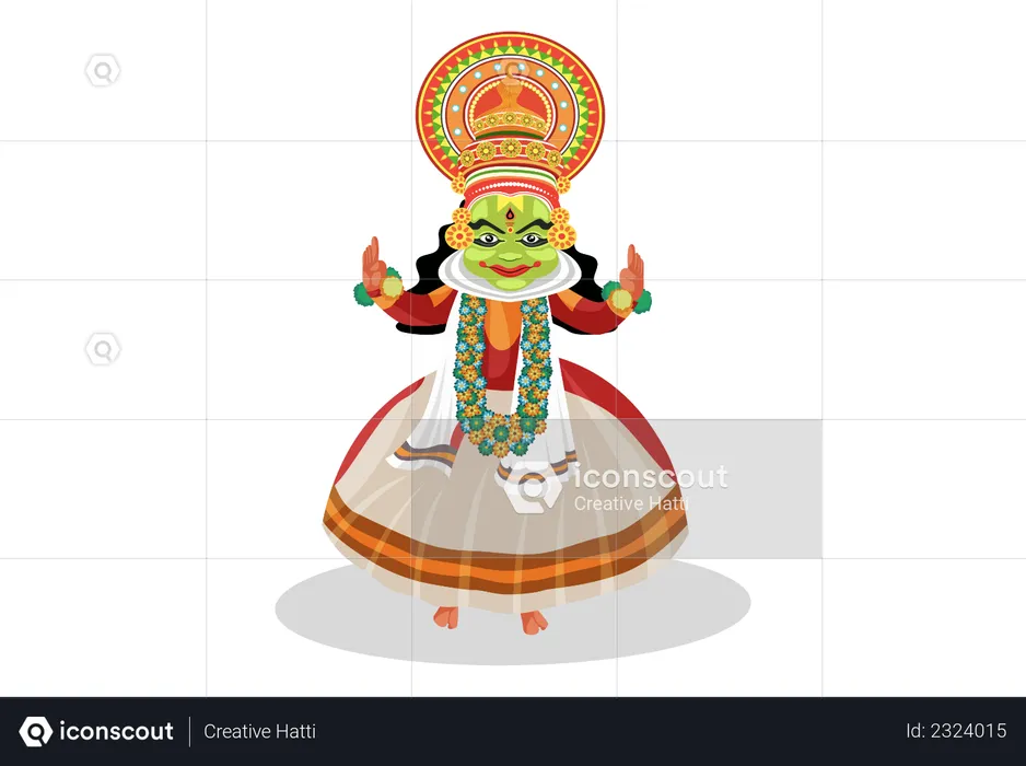 Kathakali dancer standing with both arms open  Illustration