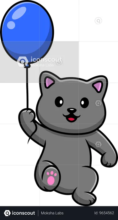 Katze fliegt mit Ballon  Illustration