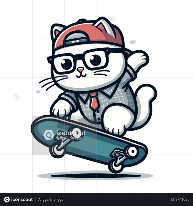 Katze reitet Skateboard  Illustration