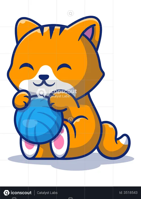 Katze spielt mit Ball  Illustration