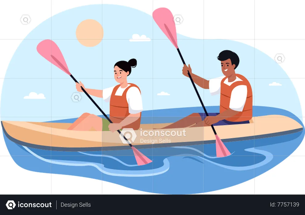 Kayaking Teamwork  Illustration