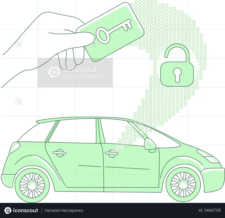 Keyless lock security in car using NFC  Illustration