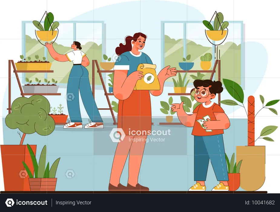 植物の種を女性に求める子供  イラスト