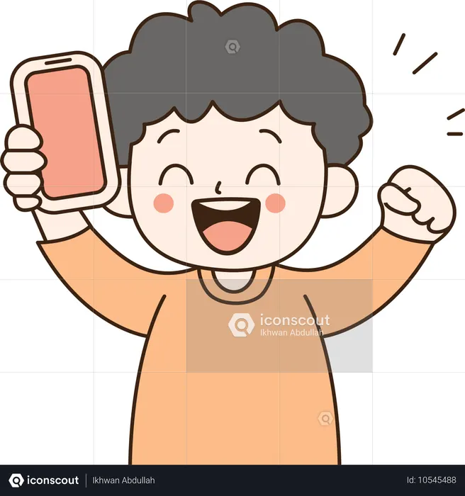 Kid Boy Character Holding mobile  Illustration