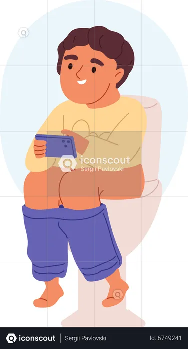 Kid boy sitting on toilet  Illustration