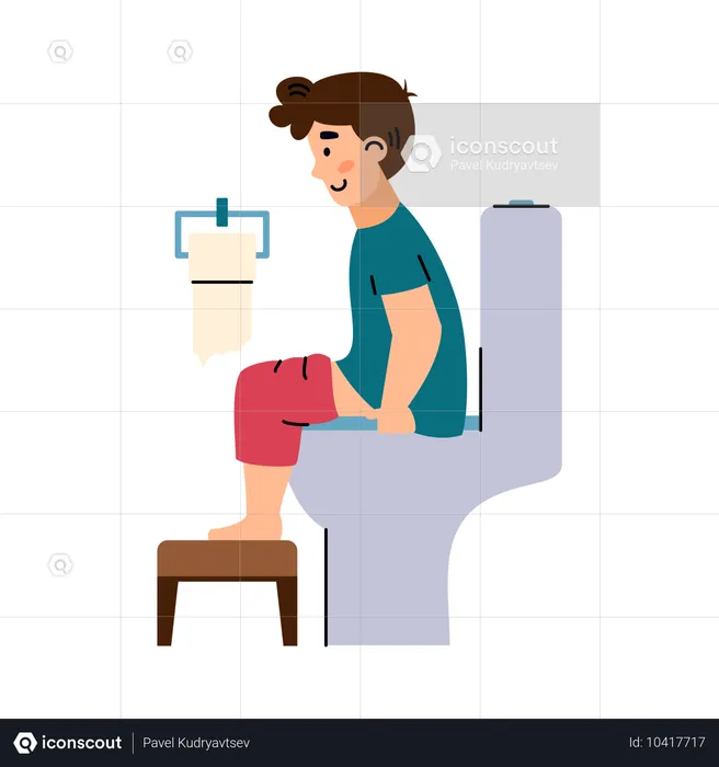 Kid boy sitting on toilet in bathroom  Illustration