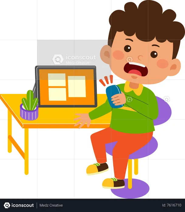 Kid boy use graphic tablet  Illustration