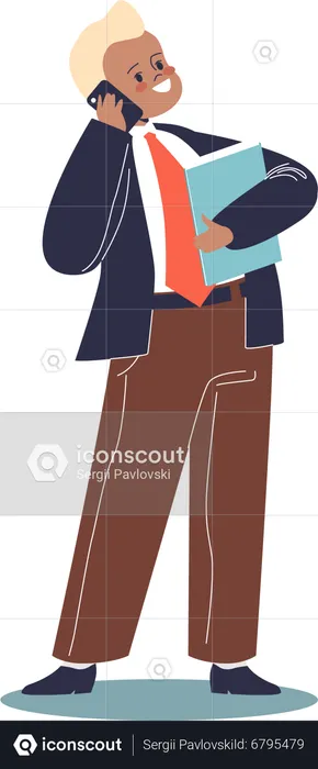 Kid businessman holding document folder  Illustration