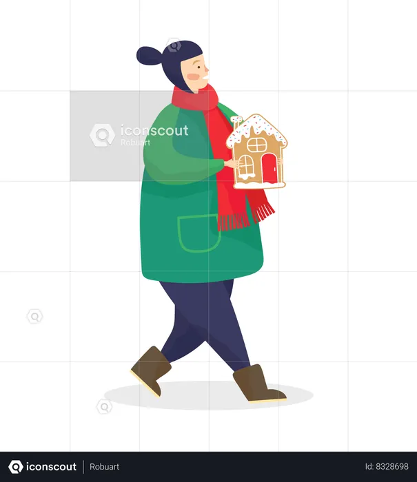 Kid Carrying Gingerbread Cookie in Form of House  Illustration