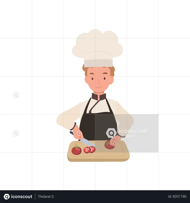 Kid Chef Chopping tomatoes  Illustration