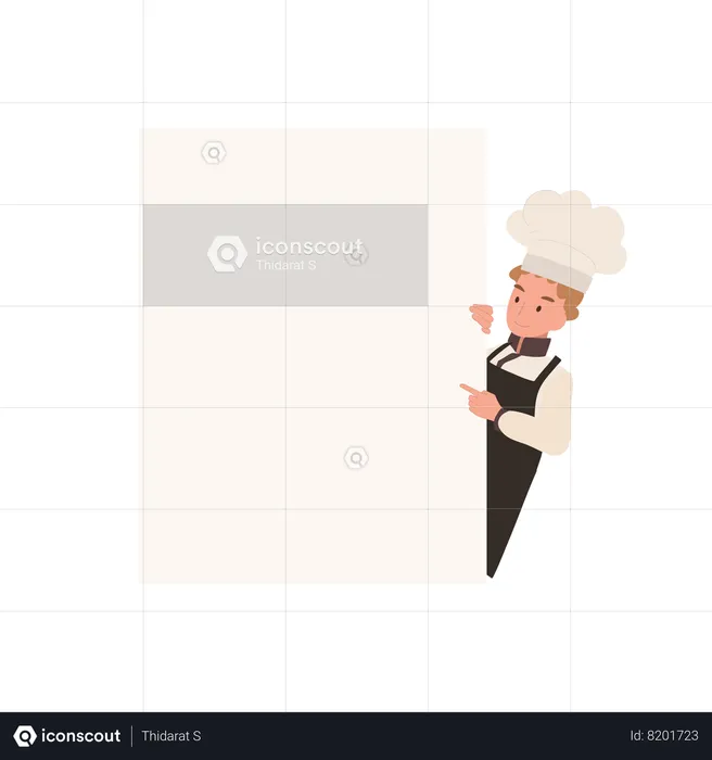 Kid Chef Pointing at Billboard  Illustration