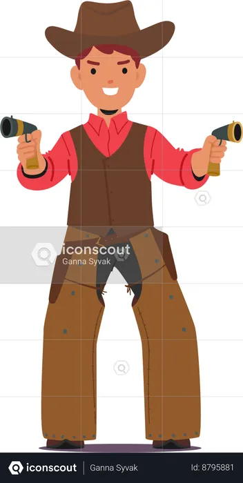 Kid Cowboy Adorned In  Rustic Ensemble with Leather Jacket  Illustration