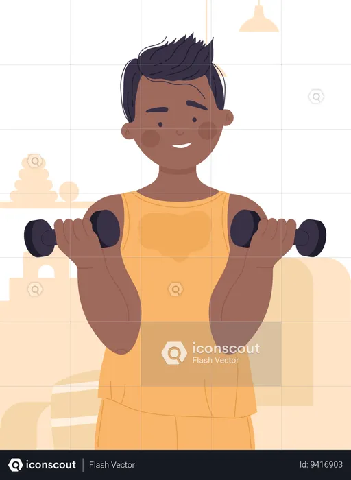 Kid doing bicep workout  Illustration