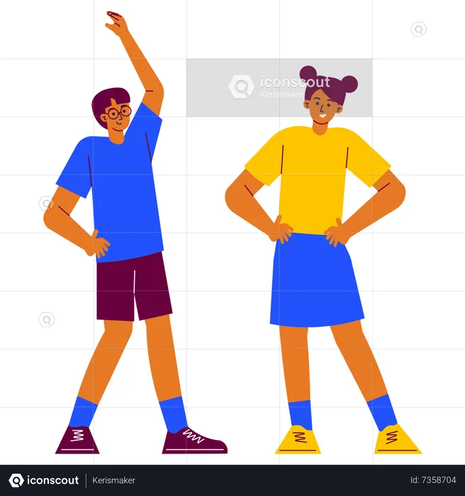 Kid doing exercise with friend  Illustration