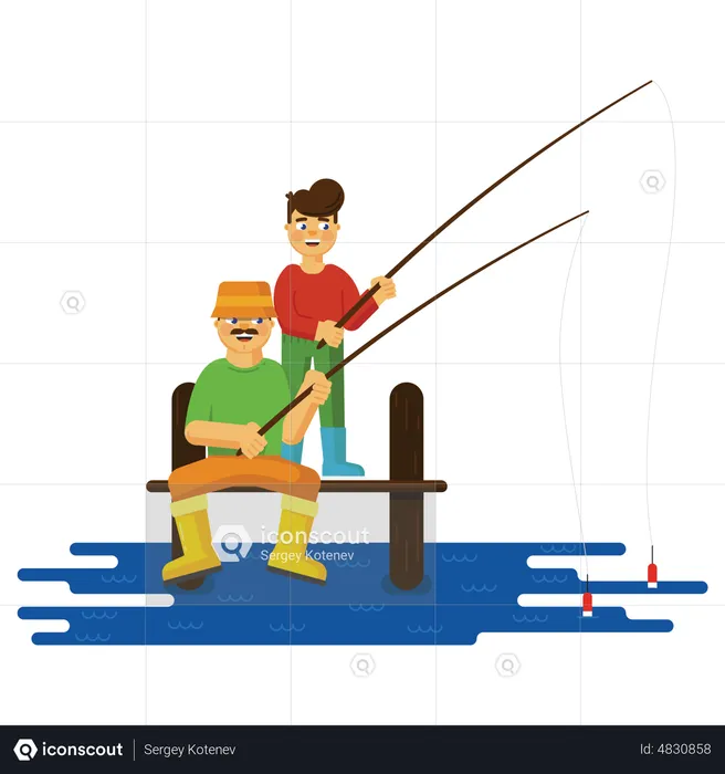 Kid doing fishing with father  Illustration