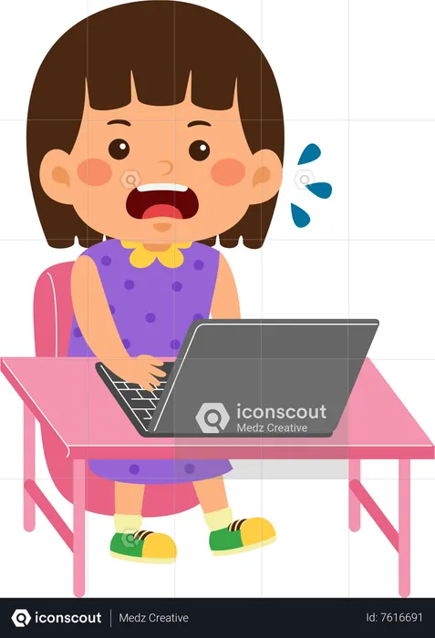 Kid girl use laptop  Illustration