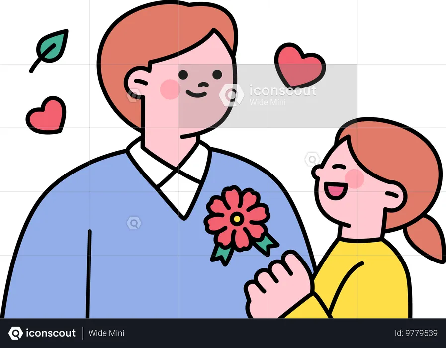 Kid gives flowers to her father  Illustration