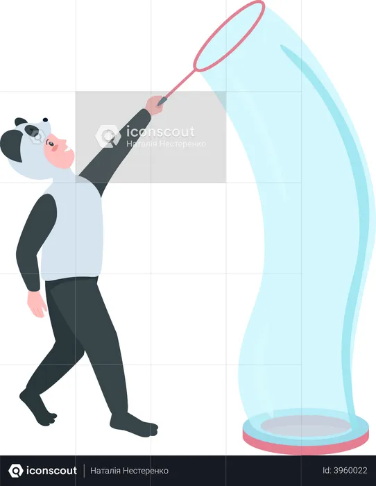 Kid in costume blowing bubbles  Illustration