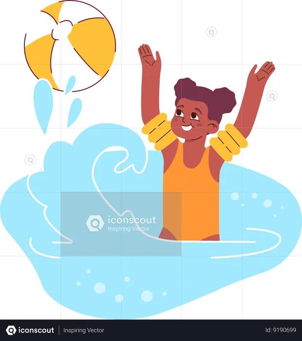 Kid is playing ball in swimming pool  Illustration