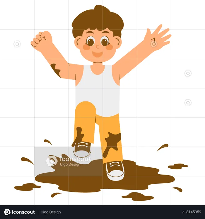 Kid Playing In Mud  Illustration