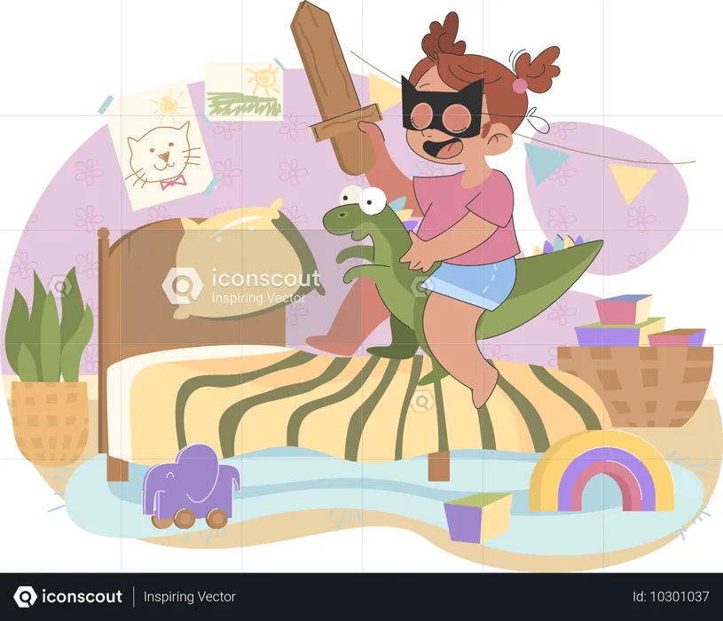 Kid playing indoor game  Illustration