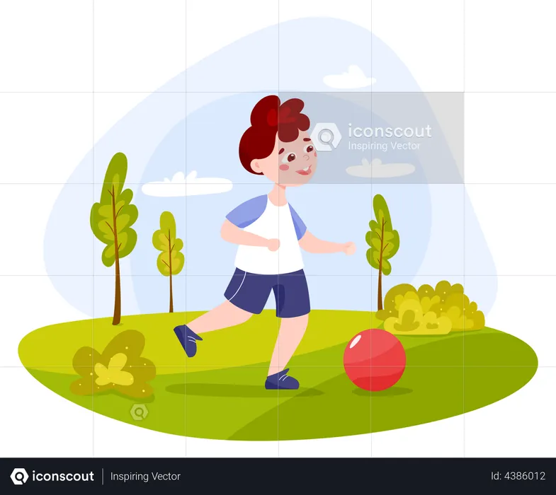 Kid playing with ball in park  Illustration