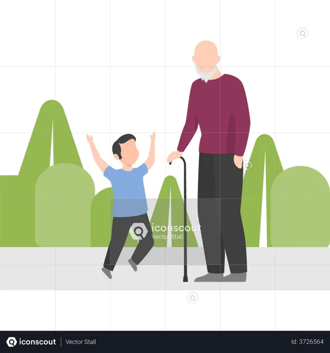 Kid playing with grandpa  Illustration
