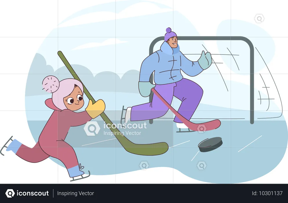 Kid playing with hockey  Illustration