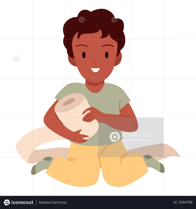 Kid playing with toilet paper  Illustration
