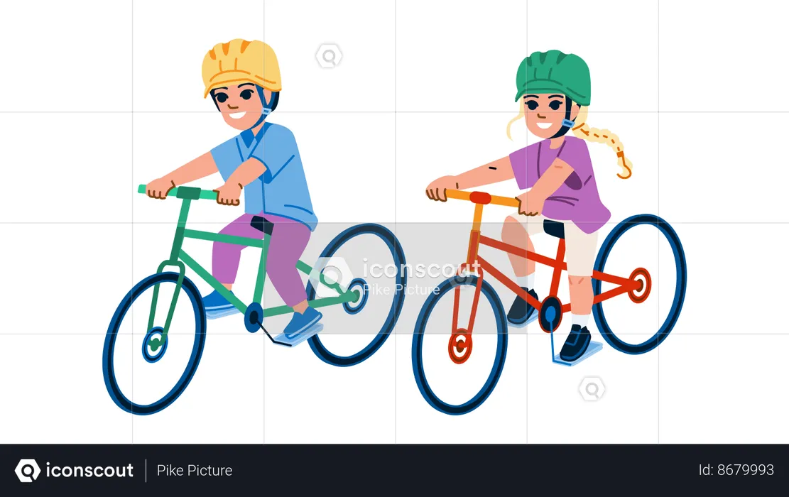 Kid riding bicycle in park  Illustration