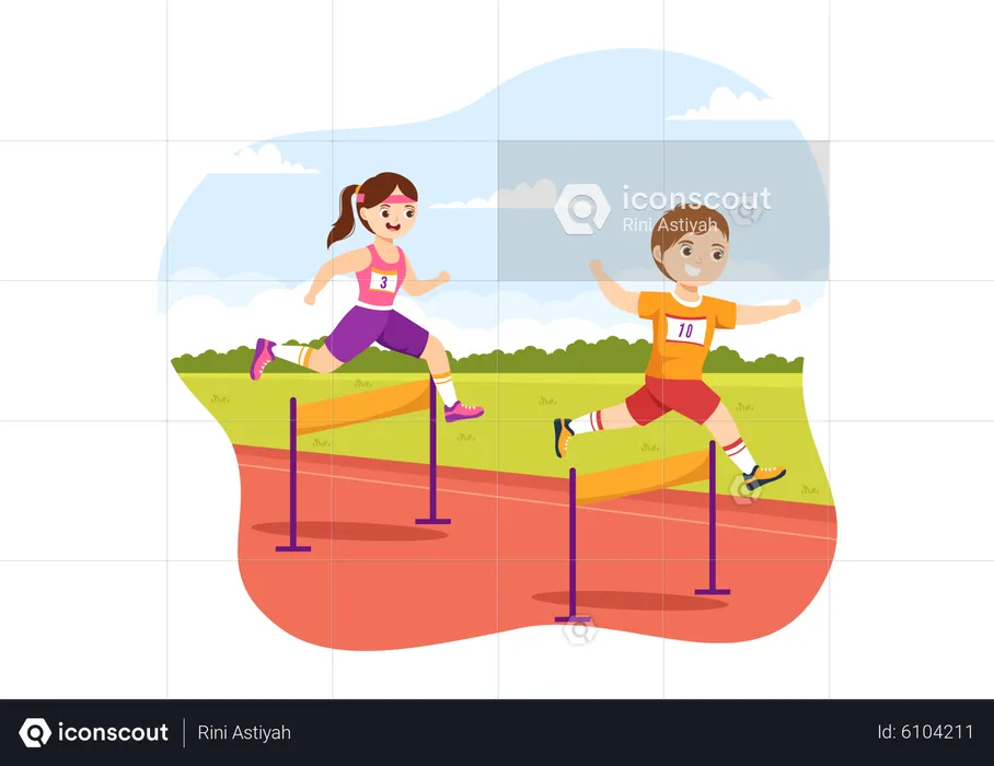 Kid running in hurdle race  Illustration