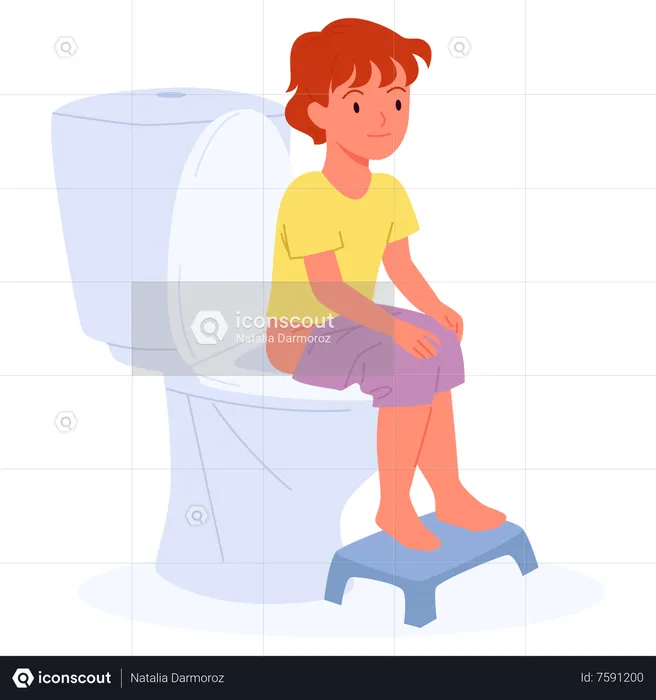 Kid Sitting On Toilet  Illustration