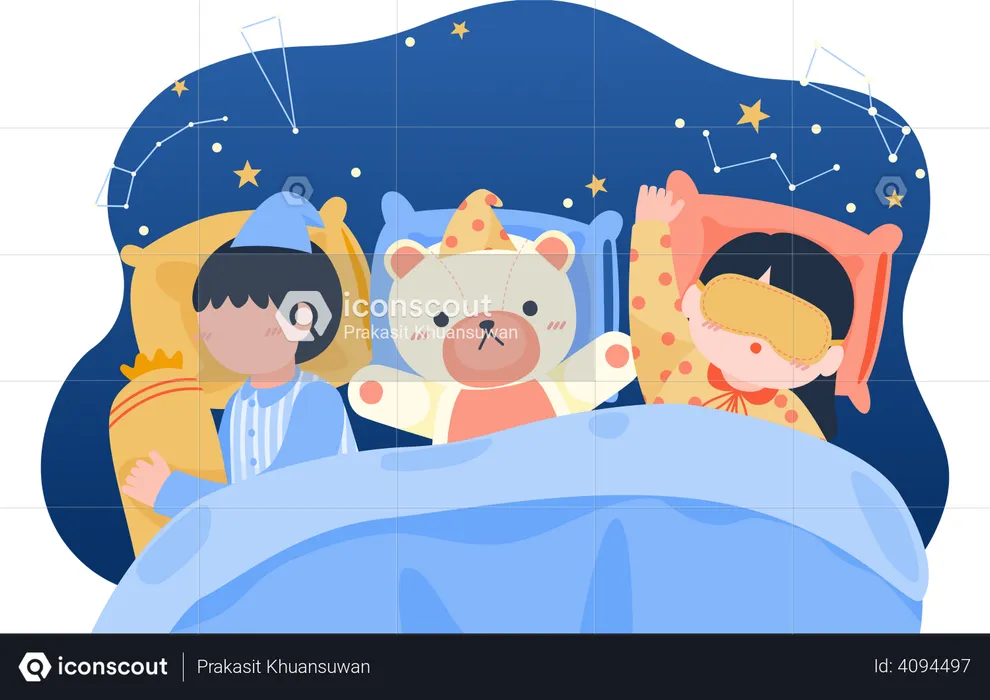 Kid sleeping with teddy bear  Illustration