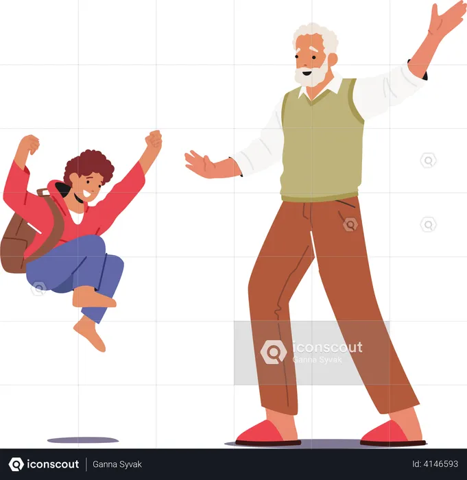 Kid Visit Grandfather  Illustration