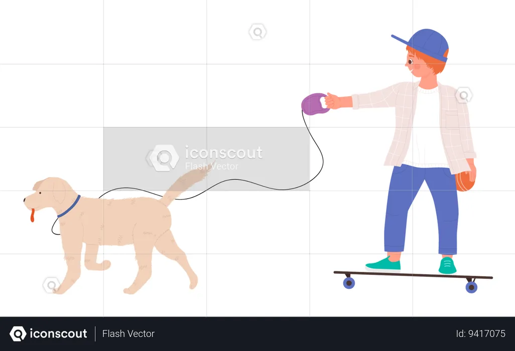 Kid walking with dog  Illustration