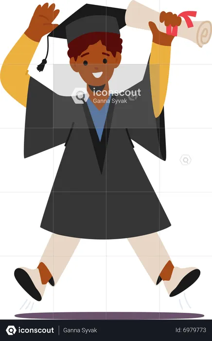 Kid wear academic cap and gown  Illustration