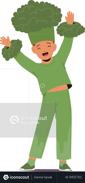 Kid wearing Broccoli Costume  Illustration