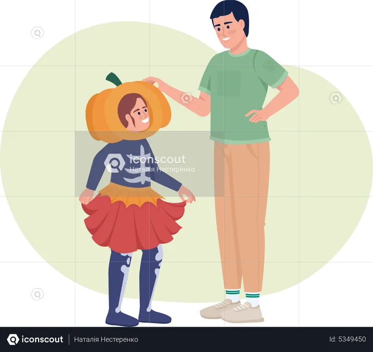 Kid wearing halloween costume with dad  Illustration