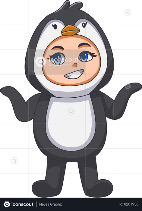 Kid wearing penguin costume  Illustration